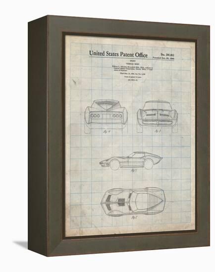 PP339-Antique Grid Parchment 1966 Corvette Mako Shark II Patent Poster-Cole Borders-Framed Premier Image Canvas