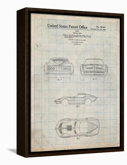 PP339-Antique Grid Parchment 1966 Corvette Mako Shark II Patent Poster-Cole Borders-Framed Premier Image Canvas