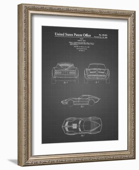 PP339-Black Grid 1966 Corvette Mako Shark II Patent Poster-Cole Borders-Framed Giclee Print