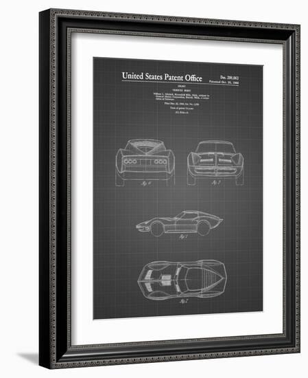 PP339-Black Grid 1966 Corvette Mako Shark II Patent Poster-Cole Borders-Framed Giclee Print