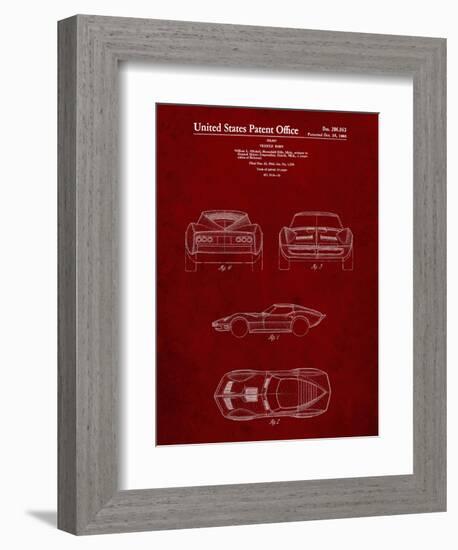 PP339-Burgundy 1966 Corvette Mako Shark II Patent Poster-Cole Borders-Framed Giclee Print