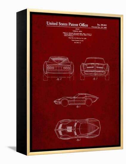 PP339-Burgundy 1966 Corvette Mako Shark II Patent Poster-Cole Borders-Framed Premier Image Canvas