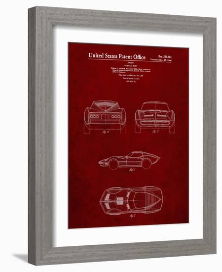 PP339-Burgundy 1966 Corvette Mako Shark II Patent Poster-Cole Borders-Framed Giclee Print