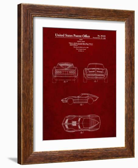 PP339-Burgundy 1966 Corvette Mako Shark II Patent Poster-Cole Borders-Framed Giclee Print