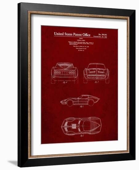 PP339-Burgundy 1966 Corvette Mako Shark II Patent Poster-Cole Borders-Framed Giclee Print