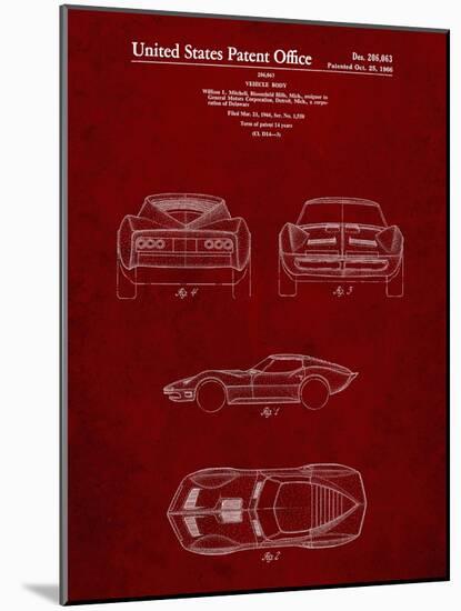 PP339-Burgundy 1966 Corvette Mako Shark II Patent Poster-Cole Borders-Mounted Giclee Print
