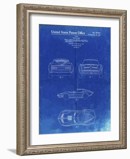 PP339-Faded Blueprint 1966 Corvette Mako Shark II Patent Poster-Cole Borders-Framed Giclee Print