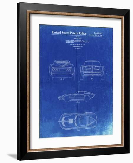 PP339-Faded Blueprint 1966 Corvette Mako Shark II Patent Poster-Cole Borders-Framed Giclee Print