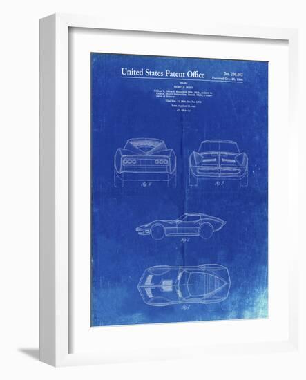 PP339-Faded Blueprint 1966 Corvette Mako Shark II Patent Poster-Cole Borders-Framed Giclee Print