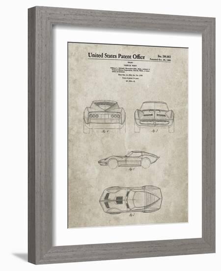 PP339-Sandstone 1966 Corvette Mako Shark II Patent Poster-Cole Borders-Framed Giclee Print