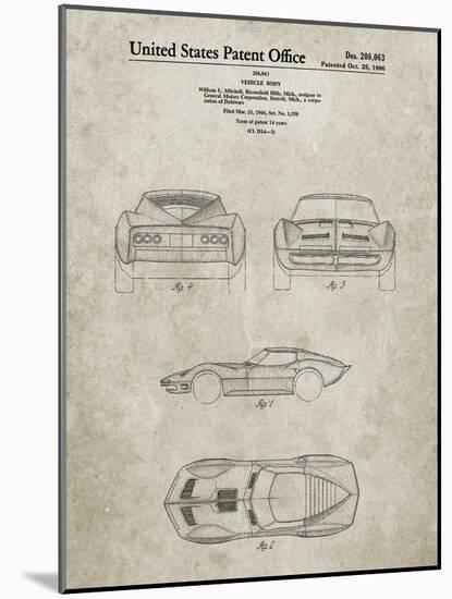 PP339-Sandstone 1966 Corvette Mako Shark II Patent Poster-Cole Borders-Mounted Giclee Print
