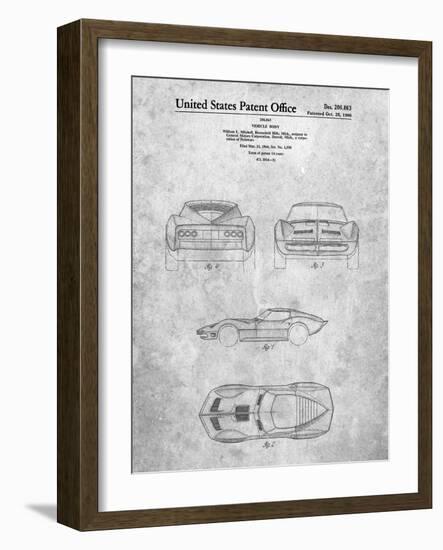 PP339-Slate 1966 Corvette Mako Shark II Patent Poster-Cole Borders-Framed Giclee Print