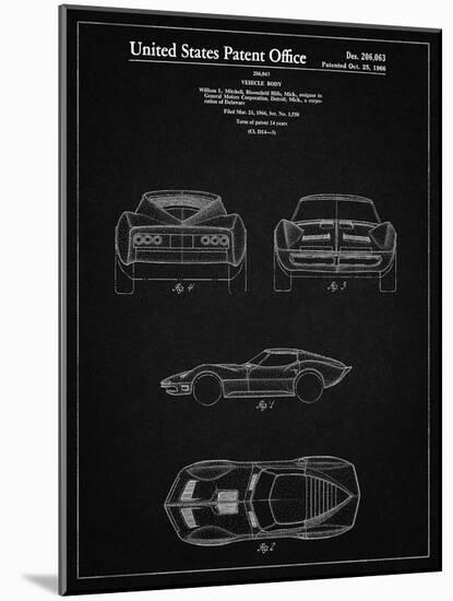 PP339-Vintage Black 1966 Corvette Mako Shark II Patent Poster-Cole Borders-Mounted Giclee Print