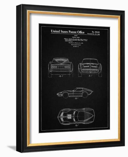 PP339-Vintage Black 1966 Corvette Mako Shark II Patent Poster-Cole Borders-Framed Giclee Print