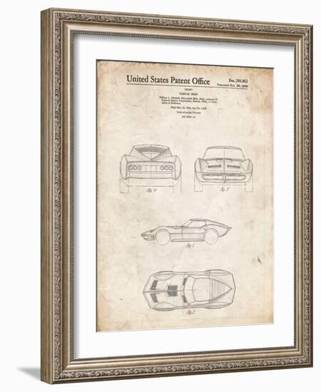 PP339-Vintage Parchment 1966 Corvette Mako Shark II Patent Poster-Cole Borders-Framed Giclee Print