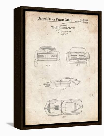 PP339-Vintage Parchment 1966 Corvette Mako Shark II Patent Poster-Cole Borders-Framed Premier Image Canvas