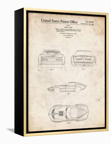 PP339-Vintage Parchment 1966 Corvette Mako Shark II Patent Poster-Cole Borders-Framed Premier Image Canvas