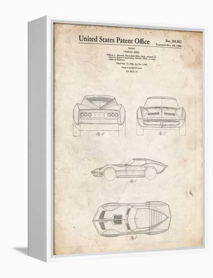 PP339-Vintage Parchment 1966 Corvette Mako Shark II Patent Poster-Cole Borders-Framed Premier Image Canvas
