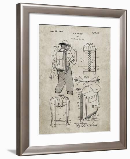 PP342-Sandstone Trapper Nelson Backpack 1924 Patent Poster-Cole Borders-Framed Giclee Print
