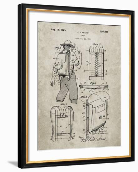 PP342-Sandstone Trapper Nelson Backpack 1924 Patent Poster-Cole Borders-Framed Giclee Print