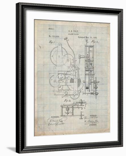 PP349-Antique Grid Parchment Vintage Alarm Clock Patent Poster-Cole Borders-Framed Giclee Print