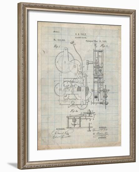 PP349-Antique Grid Parchment Vintage Alarm Clock Patent Poster-Cole Borders-Framed Giclee Print