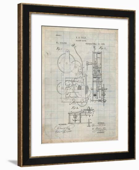 PP349-Antique Grid Parchment Vintage Alarm Clock Patent Poster-Cole Borders-Framed Giclee Print