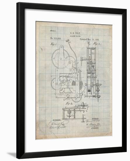 PP349-Antique Grid Parchment Vintage Alarm Clock Patent Poster-Cole Borders-Framed Giclee Print