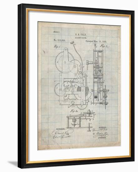 PP349-Antique Grid Parchment Vintage Alarm Clock Patent Poster-Cole Borders-Framed Giclee Print