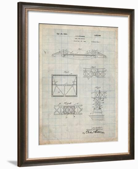 PP350-Antique Grid Parchment Golden Gate Bridge Patent Poster-Cole Borders-Framed Giclee Print