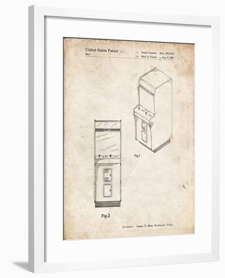 PP357-Vintage Parchment Arcade Game Cabinet Front Figure Patent Poster-Cole Borders-Framed Giclee Print