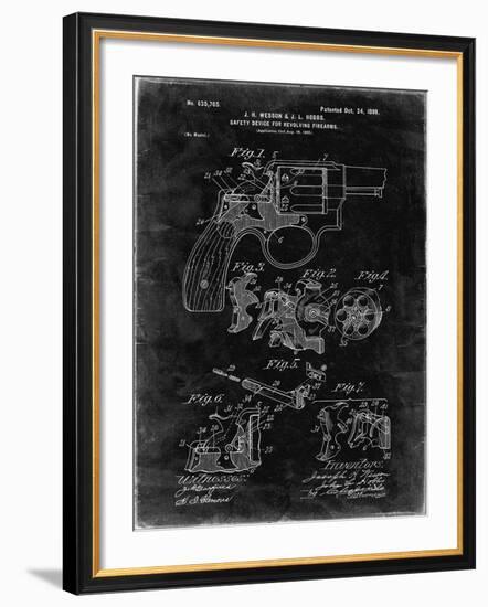 PP375-Black Grunge Smith and Wesson Hammerless Pistol 1898 Patent Poster-Cole Borders-Framed Giclee Print