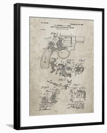 PP375-Sandstone Smith and Wesson Hammerless Pistol 1898 Patent Poster-Cole Borders-Framed Giclee Print