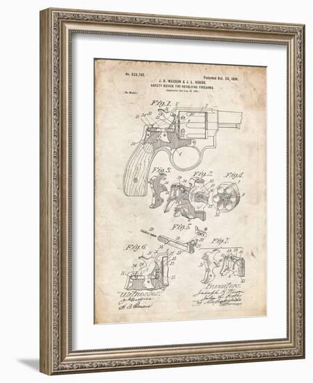 PP375-Vintage Parchment Smith and Wesson Hammerless Pistol 1898 Patent Poster-Cole Borders-Framed Giclee Print