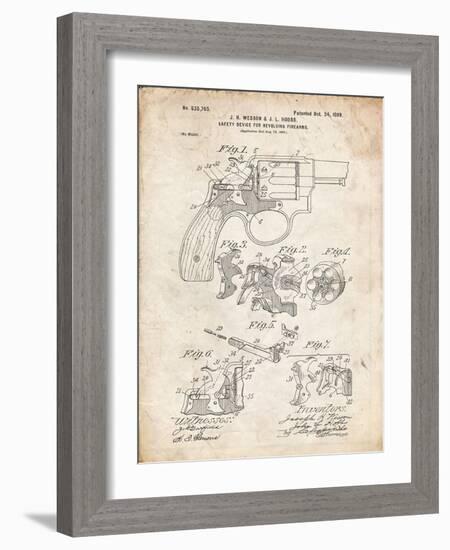 PP375-Vintage Parchment Smith and Wesson Hammerless Pistol 1898 Patent Poster-Cole Borders-Framed Giclee Print