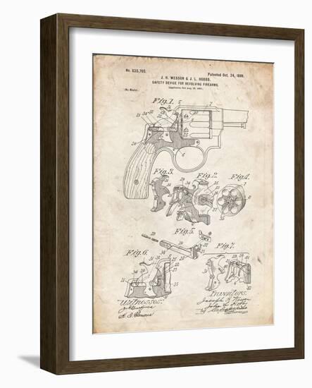 PP375-Vintage Parchment Smith and Wesson Hammerless Pistol 1898 Patent Poster-Cole Borders-Framed Giclee Print