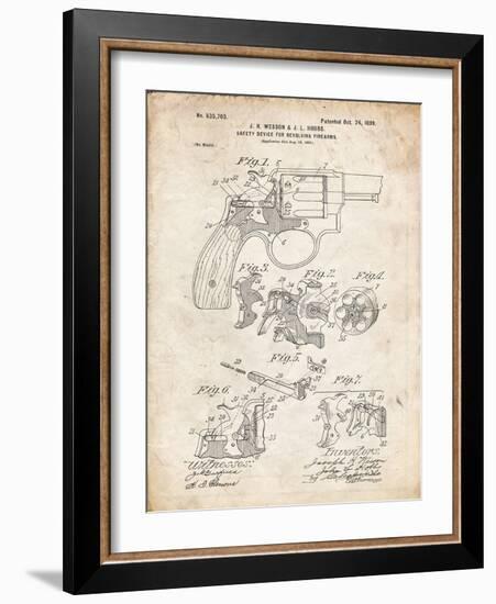 PP375-Vintage Parchment Smith and Wesson Hammerless Pistol 1898 Patent Poster-Cole Borders-Framed Giclee Print