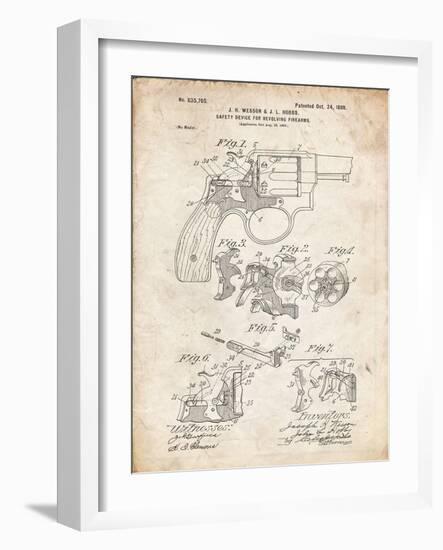 PP375-Vintage Parchment Smith and Wesson Hammerless Pistol 1898 Patent Poster-Cole Borders-Framed Giclee Print