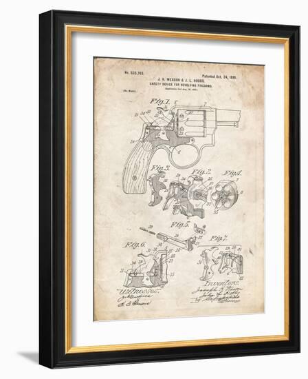 PP375-Vintage Parchment Smith and Wesson Hammerless Pistol 1898 Patent Poster-Cole Borders-Framed Giclee Print