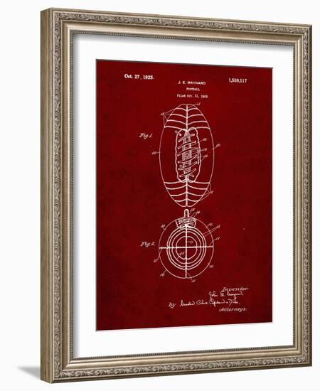 PP379-Burgundy Football Game Ball 1925 Patent Poster-Cole Borders-Framed Giclee Print