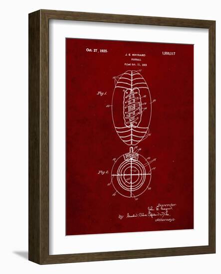 PP379-Burgundy Football Game Ball 1925 Patent Poster-Cole Borders-Framed Giclee Print