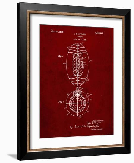 PP379-Burgundy Football Game Ball 1925 Patent Poster-Cole Borders-Framed Giclee Print