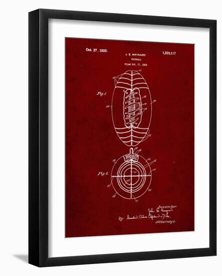 PP379-Burgundy Football Game Ball 1925 Patent Poster-Cole Borders-Framed Giclee Print