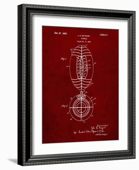 PP379-Burgundy Football Game Ball 1925 Patent Poster-Cole Borders-Framed Giclee Print