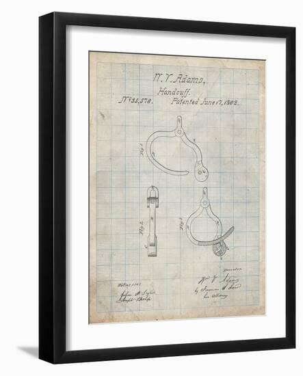 PP389-Antique Grid Parchment Vintage Police Handcuffs Patent Poster-Cole Borders-Framed Giclee Print