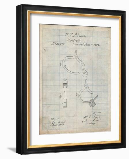 PP389-Antique Grid Parchment Vintage Police Handcuffs Patent Poster-Cole Borders-Framed Giclee Print