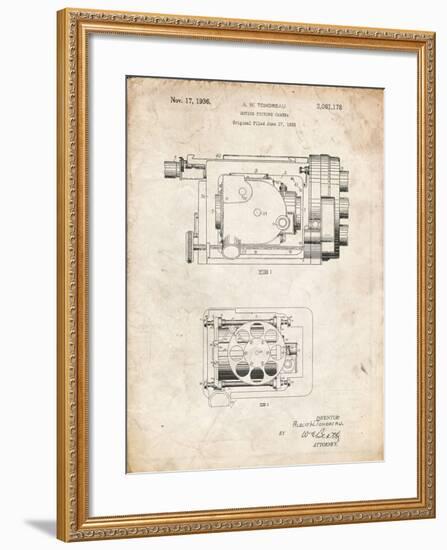 PP390-Vintage Parchment Motion Picture Camera 1932 Patent Poster-Cole Borders-Framed Giclee Print