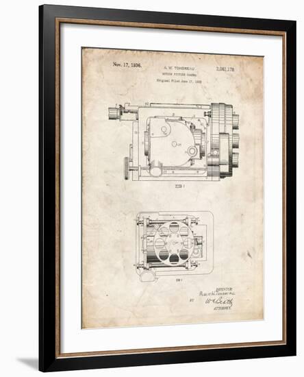 PP390-Vintage Parchment Motion Picture Camera 1932 Patent Poster-Cole Borders-Framed Giclee Print