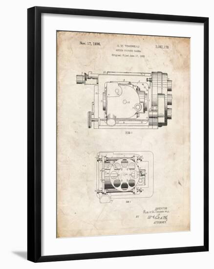 PP390-Vintage Parchment Motion Picture Camera 1932 Patent Poster-Cole Borders-Framed Giclee Print