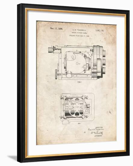 PP390-Vintage Parchment Motion Picture Camera 1932 Patent Poster-Cole Borders-Framed Giclee Print